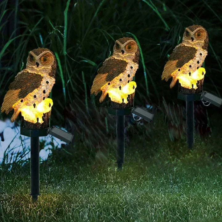 Chouette solaire de 45cm pour jardin, étanche, idéale pour décoration extérieure et lumière LED d'ambiance.