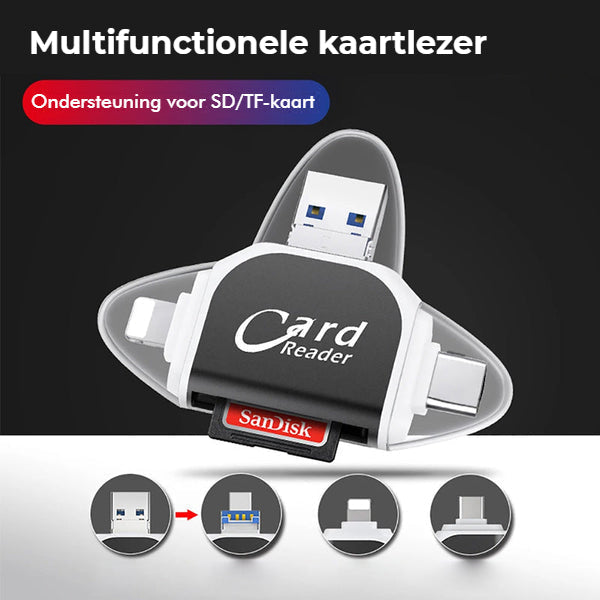 Lecteur carte mémoire USB ultra-rapide universel noir pour transfert fichiers PC, téléphone, tablette.