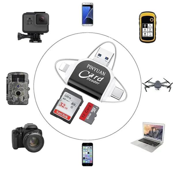 Adaptateur lecteur carte mémoire USB 3.0 universel noir, rapide pour toutes vos cartes.