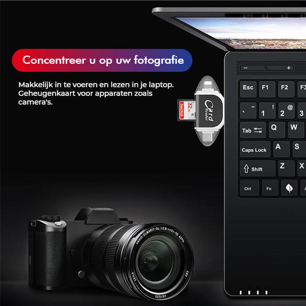 Lecteur de carte mémoire externe compatible téléphone, tablette et ordinateur, noir, plug-and-play.