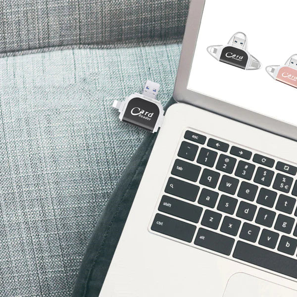 Dispositif de transfert fichiers rapide avec lecteur de carte mémoire USB universel pour appareils multiples.
