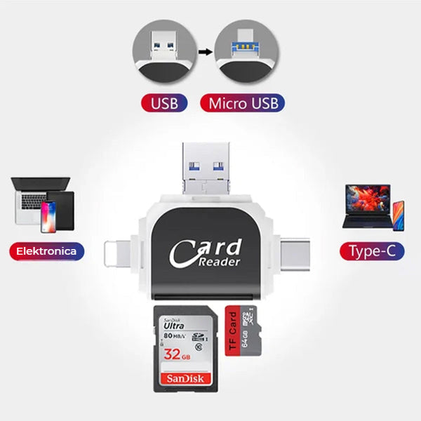 Lecteur de carte mémoire multifonction USB 3.0 noir, compatible PC, Mac, Android.