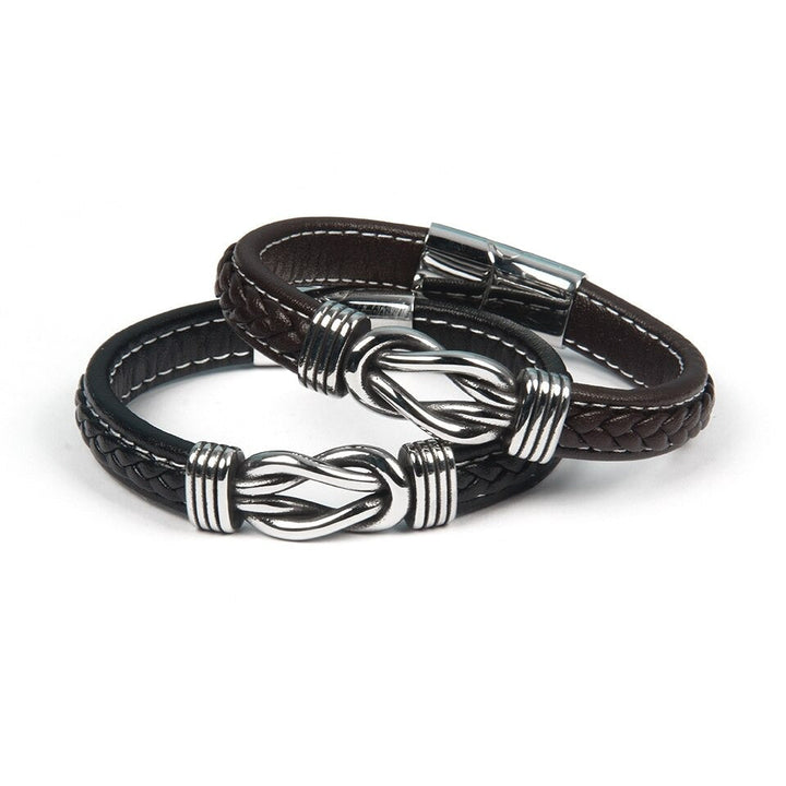 Bracelet nœud infini, design épuré, accessoire de mode unisexe en couleur noir.
