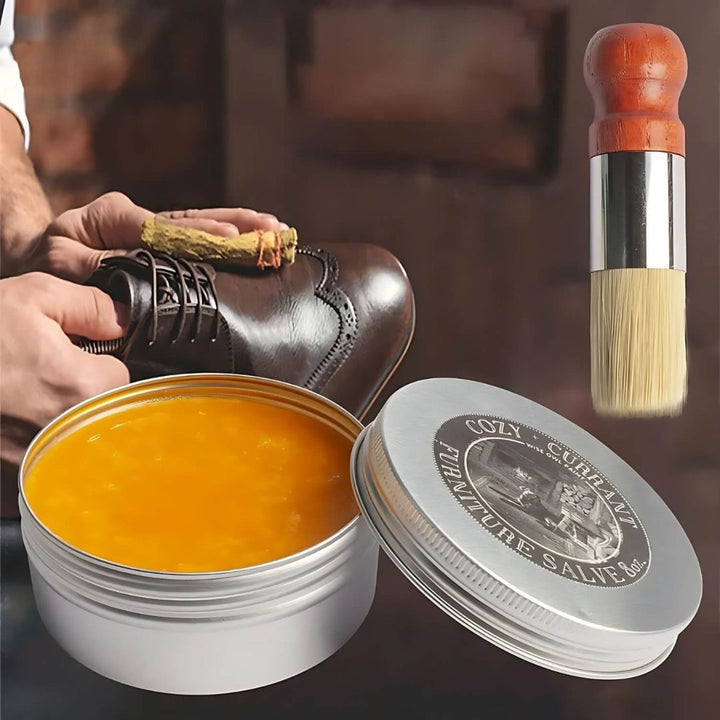 Accessoire d'entretien cuir: baume rénovateur anti-rayures, avec applicateur. Protection longue durée meubles/auto.