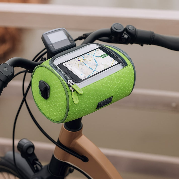 Sacoche vélo avant, fixation guidon, protège smartphone de la pluie, parfaite pour le cyclotourisme.