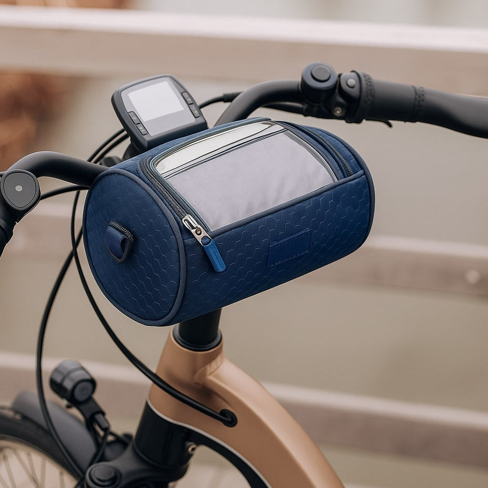 Pochette guidon vélo imperméable pour smartphone, rangement sécurisé accessoires cyclisme.