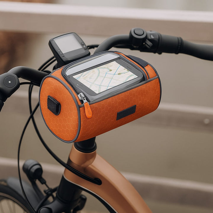 Rangement vélo pratique: sacoche guidon avec support téléphone tactile pour vélo route ou VTT.