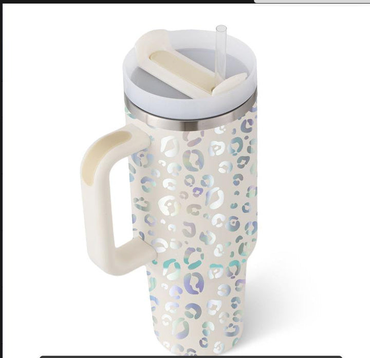 Grande tasse isotherme, parfaite pour le sport, avec poignée et paille amovible.