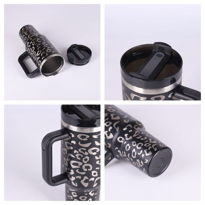 Tasse isolante unisexe, avec poignée ergonomique et paille réutilisable.