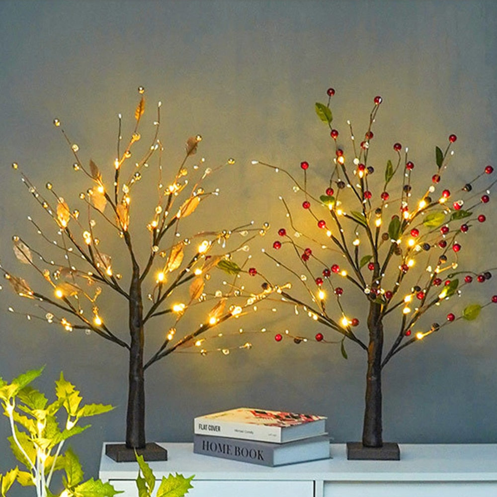 Arbre LED LumaSpring pour décoration maison, lumière d'ambiance cosy. Idéal salon ou chambre.