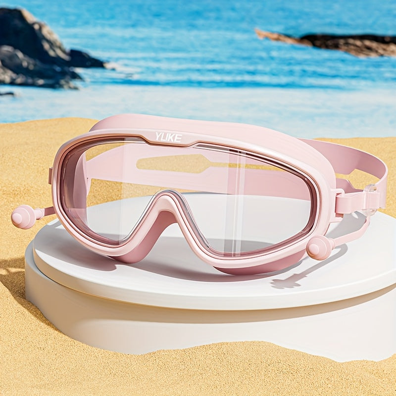 Lunettes de natation enfant bleues anti-buée, étanches pour piscine ou plage, avec protection UV.
