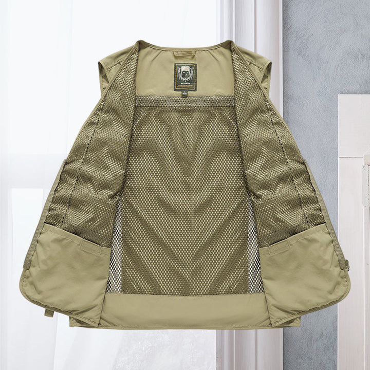 Veste safari homme sans manches, robuste et fonctionnelle, pour vos excursions et voyages.