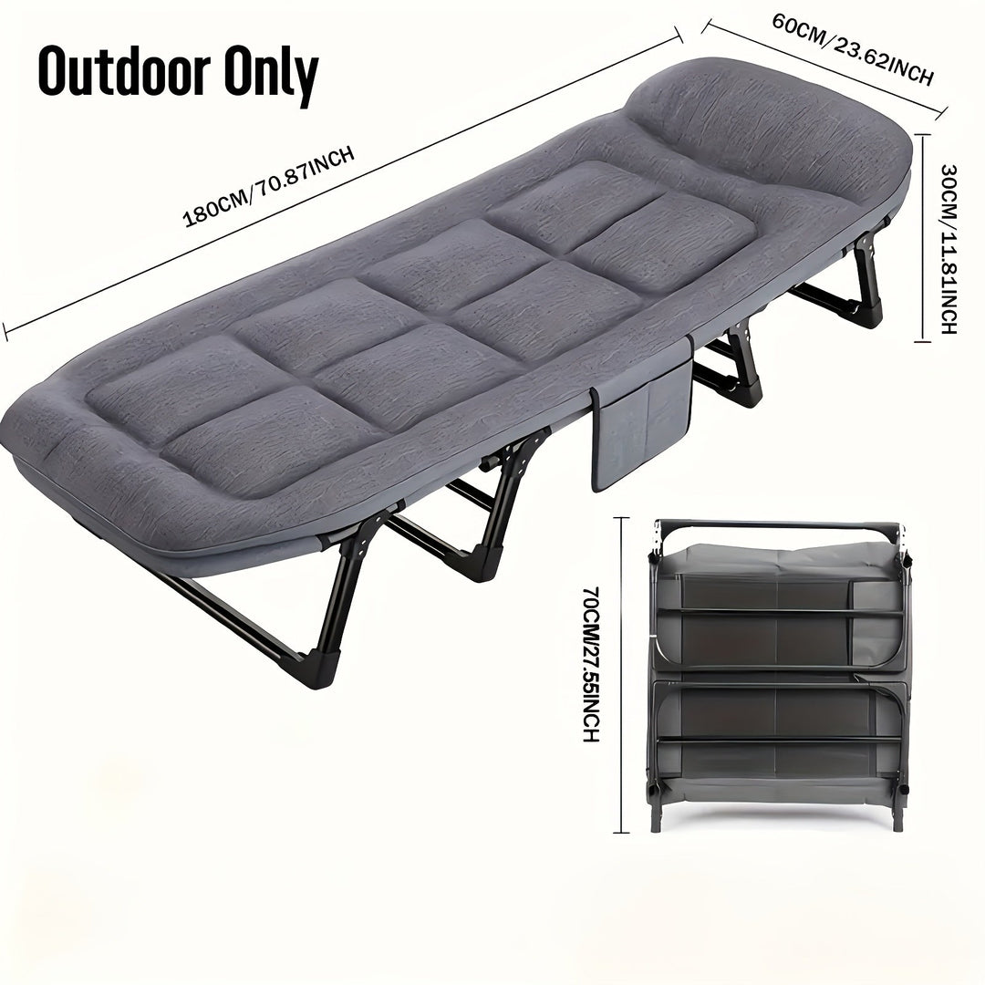 Lit de camping pliable robuste en aluminium, idéal pour l'extérieur, la randonnée et le bivouac.