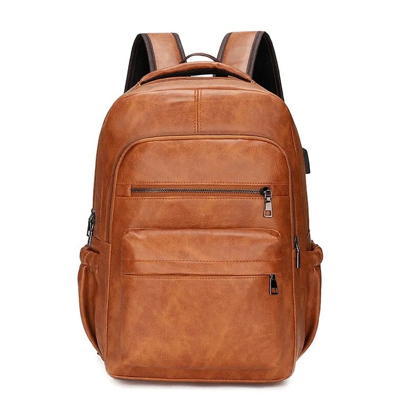 Sac à dos homme noir en cuir vegan, spacieux pour ordinateur portable et affaires quotidiennes. Urbain chic.