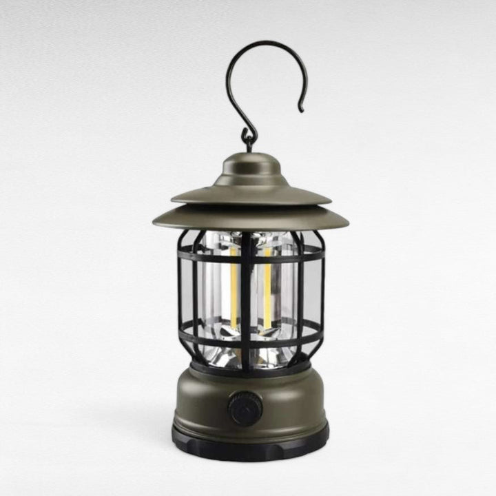 Superbe lanterne de camping LED vintage, éclairage dimmable pour une ambiance chaleureuse et portative.