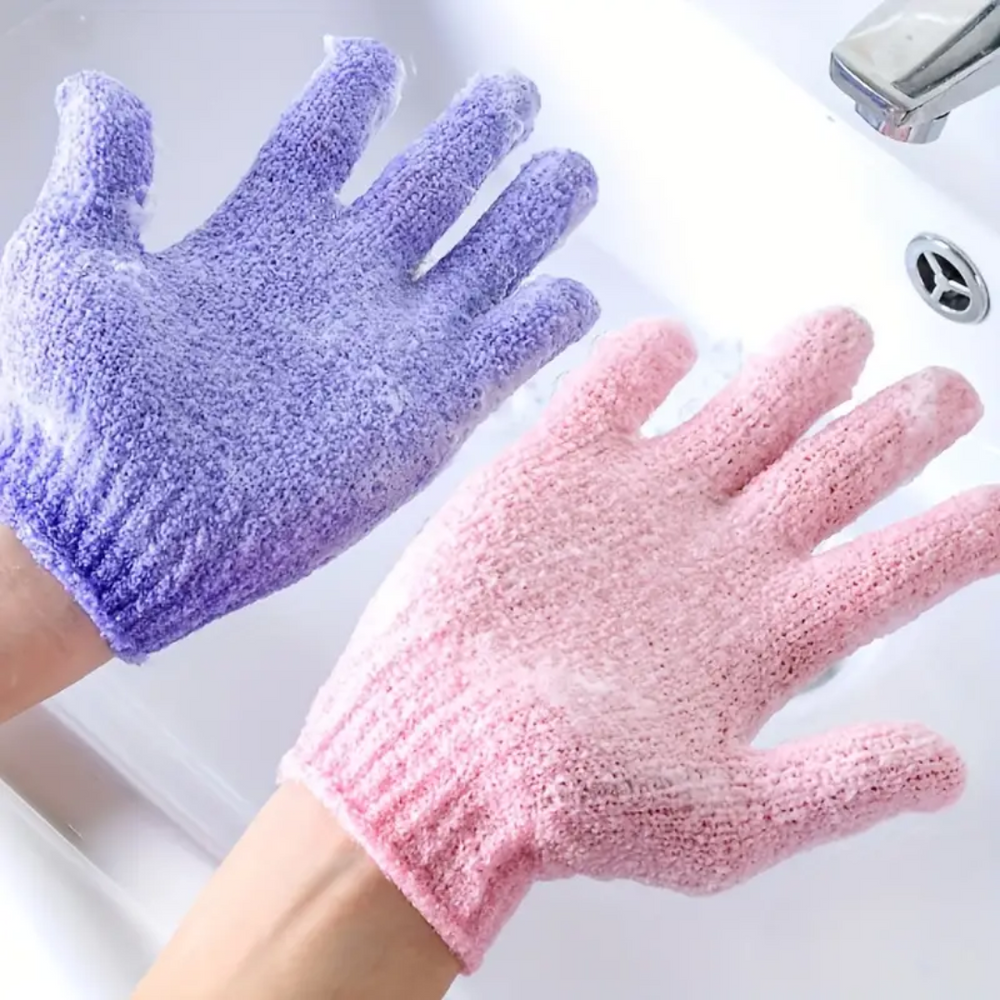 Gants exfoliants doux pour gommage corporel, stimule la circulation sanguine et nettoie en profondeur.