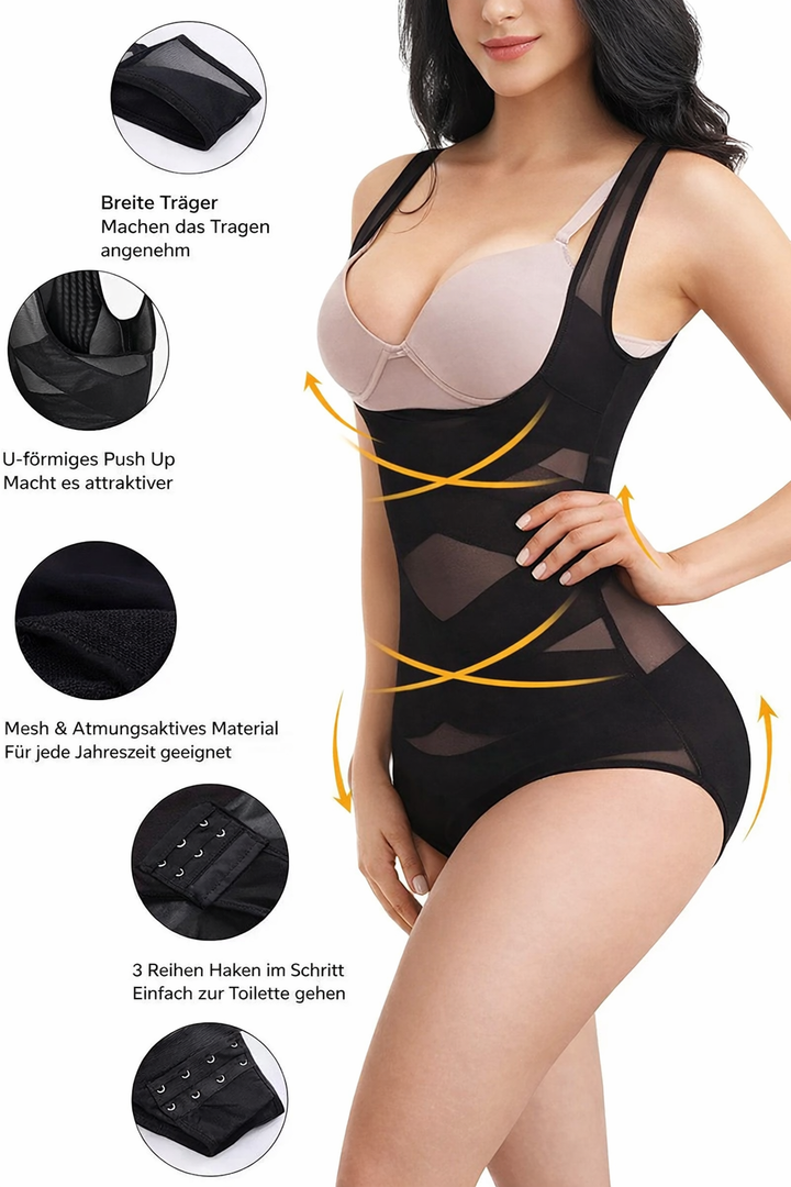 Body sculptant sans couture femme, effet ventre plat immédiat et lissage du corps pour une silhouette galbée et invisible.