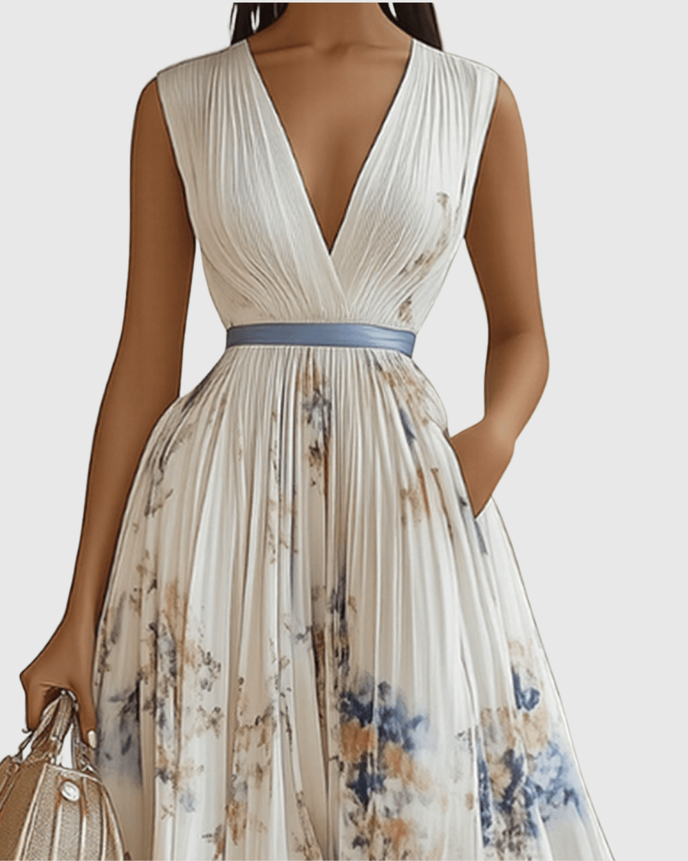 Maxi robe plissée chic pour femme, parfaite pour un look décontracté ou une tenue d'été.