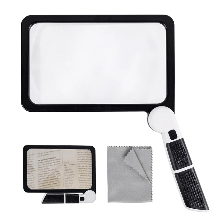 Loupe éclairée 5x pour artisanat et détails fins, design pliable et compact pour une utilisation facile.