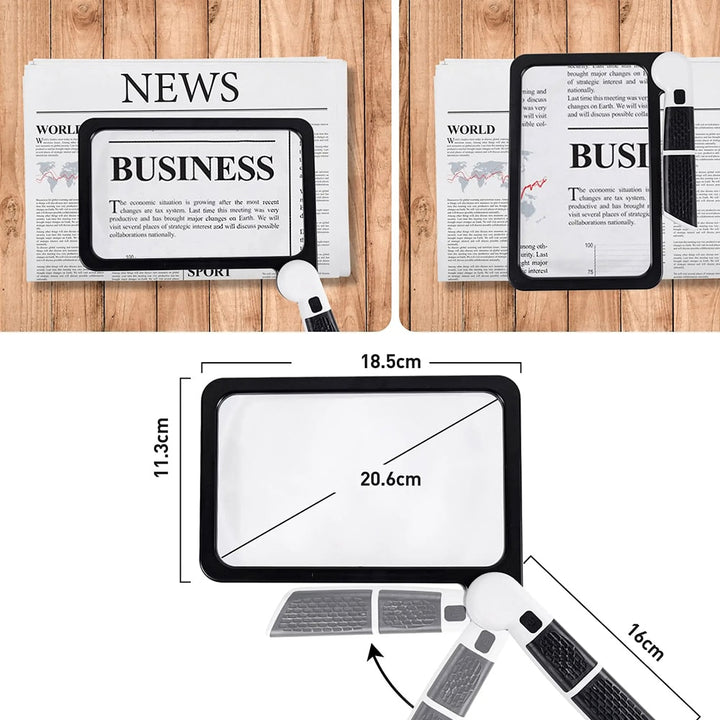 Grossissement 5x avec éclairage LED intégré pour la lecture et les travaux de précision, loupe pliante pratique.