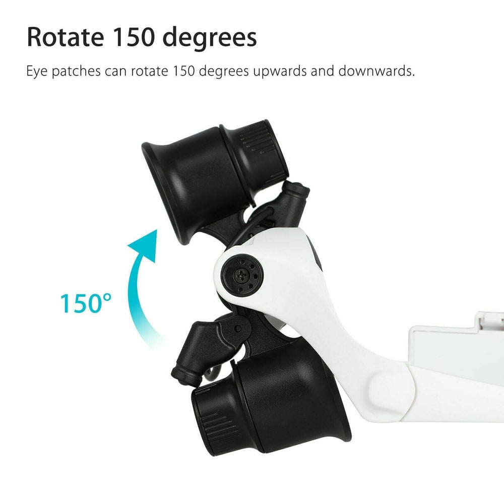Serre-tête loupe LED confortable pour artisanat, bijoux, horlogerie. Éclairage mains-libres et grossissement.