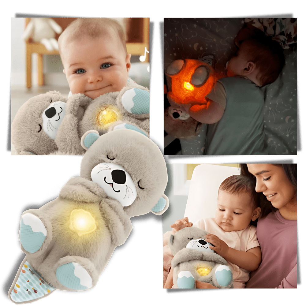 Doudou loutre relaxant pour nouveau-né, aide au sommeil avec bruit blanc, musique et douces vibrations.