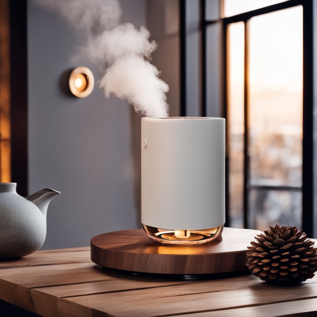Humidificateur PureMist compact et design, idéal pour hydrater l'air de votre maison ou bureau.
