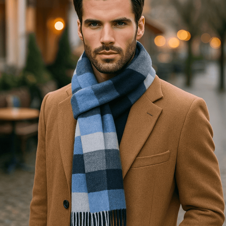 Écharpe homme chaude et polyvalente, parfaite pour ajouter une touche d'élégance à toute tenue d'hiver.