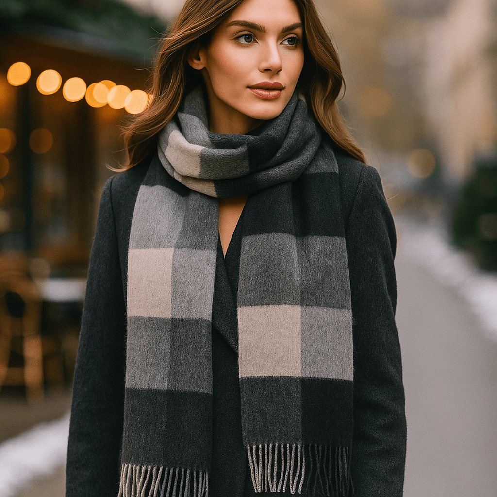 Produit plié: écharpe homme classique, chaude et douce, accessoire de mode essentiel pour la saison hivernale.