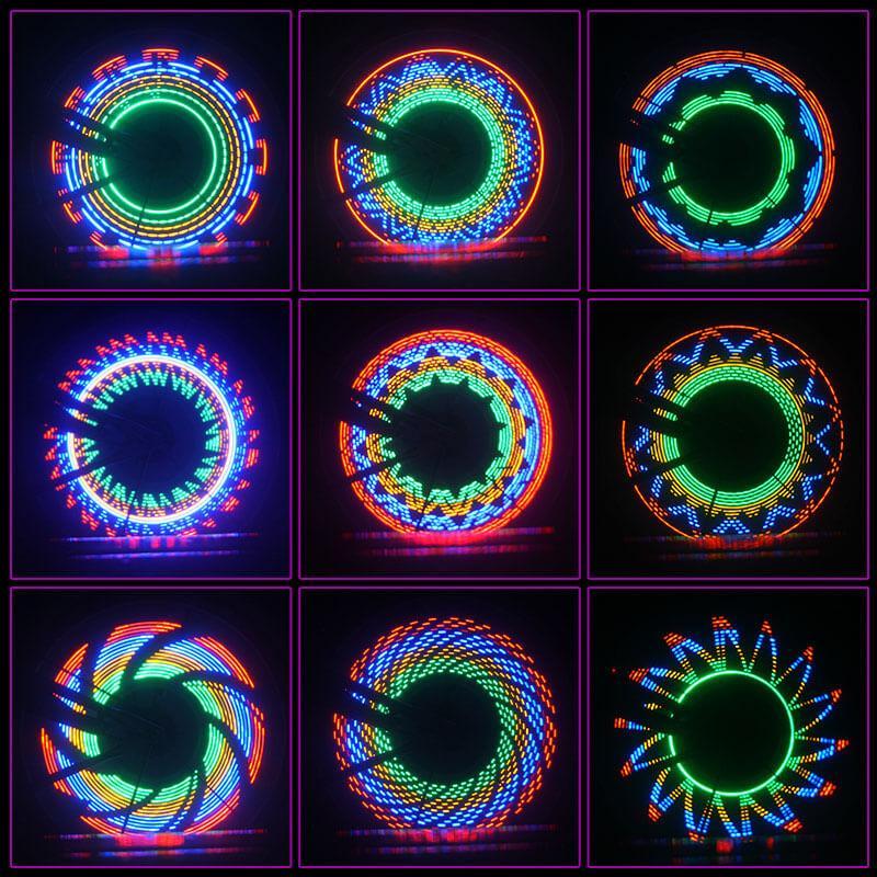 Vélo équipé de lumières LED 3D sur rayons, garantissant une sécurité maximale et une visibilité accrue la nuit.