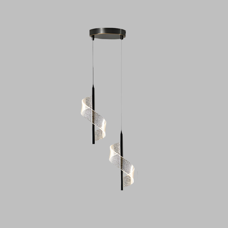 Suspension LED or/noir, design contemporain. Idéal salon, cuisine. Éclairage économe en énergie.