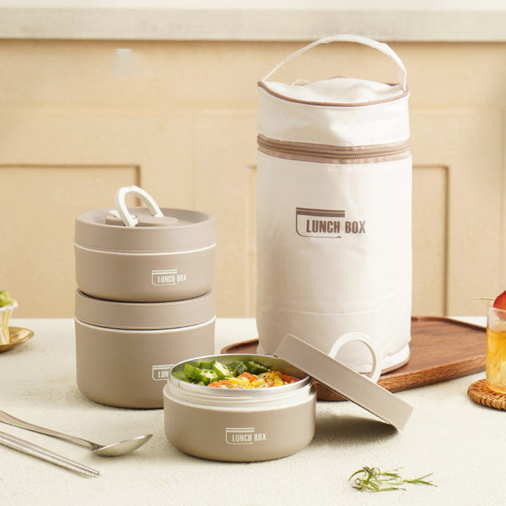 Conteneur multicouche isotherme pour repas frais/chauds, idéal pour l'école et les sorties.