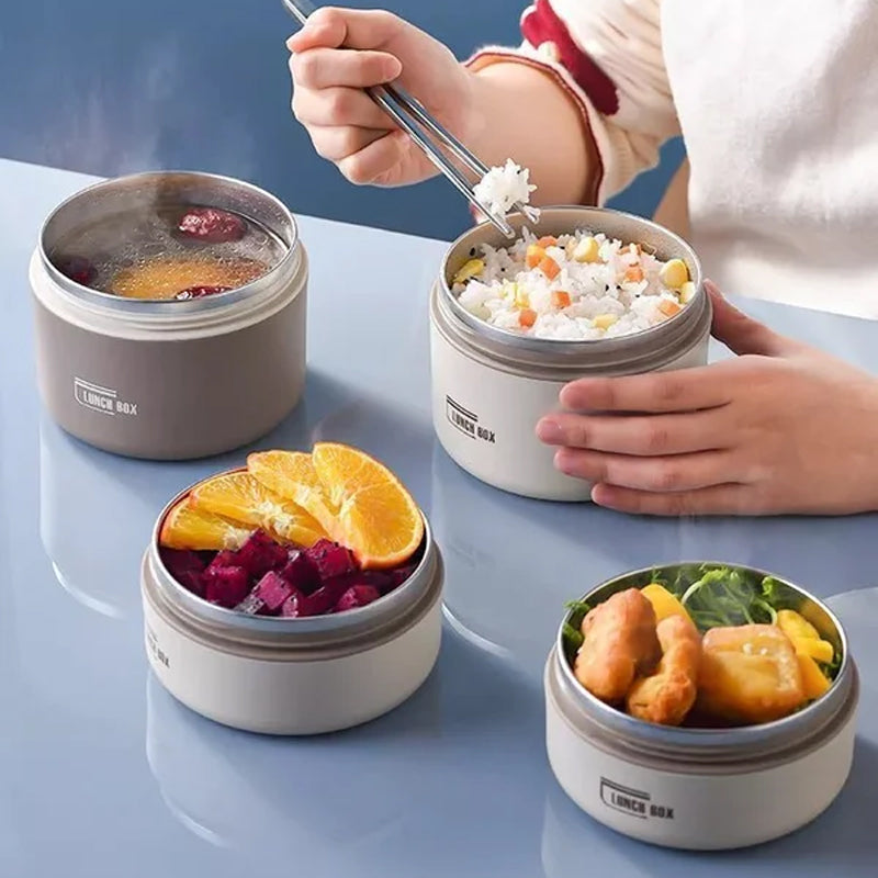 Alimentation saine: Boîte à lunch multicouche isotherme en acier inoxydable pour repas chauds/frais.