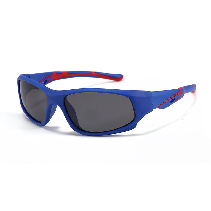 Lunettes de soleil sport polarisées pour enfants, protection UV, monture flexible et incassable, idéales activités plein air.