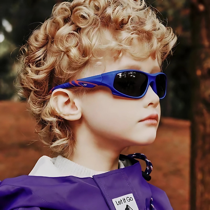Lunettes de soleil polarisées pour enfants, protection UV, monture flexible, idéales sports et activités de plein air.
