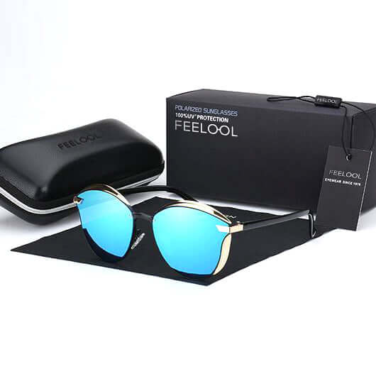 Lunettes de soleil œil-de-chat noires pour femme, verres polarisés UV400. Accessoire de mode élégant.