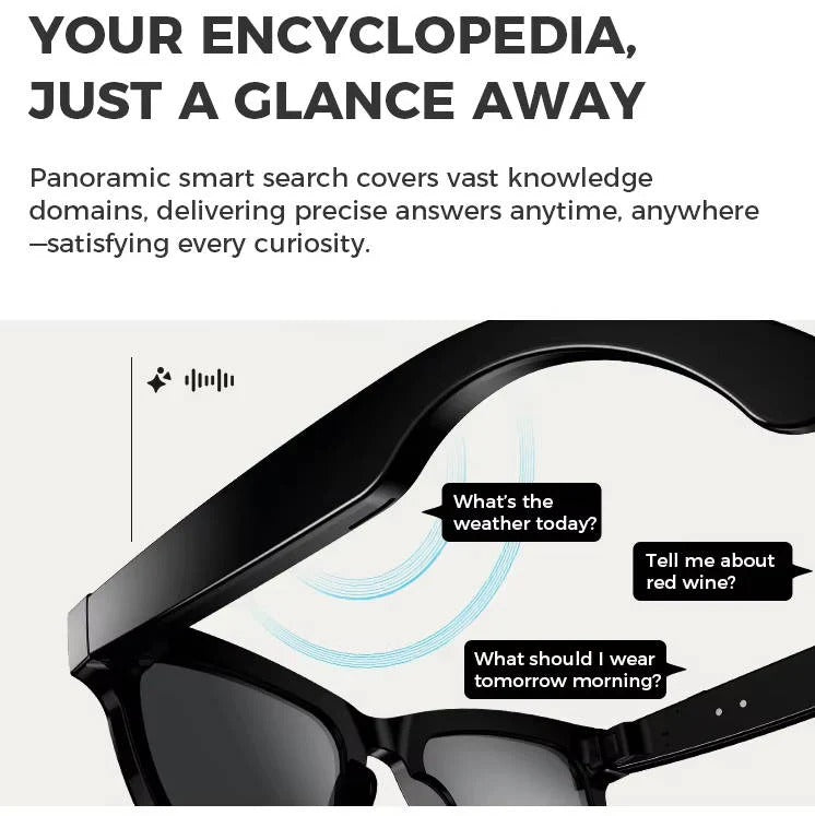 Lunettes intelligentes polyvalentes pour enregistrer des vidéos, écouter de la musique et passer des appels en déplacement.
