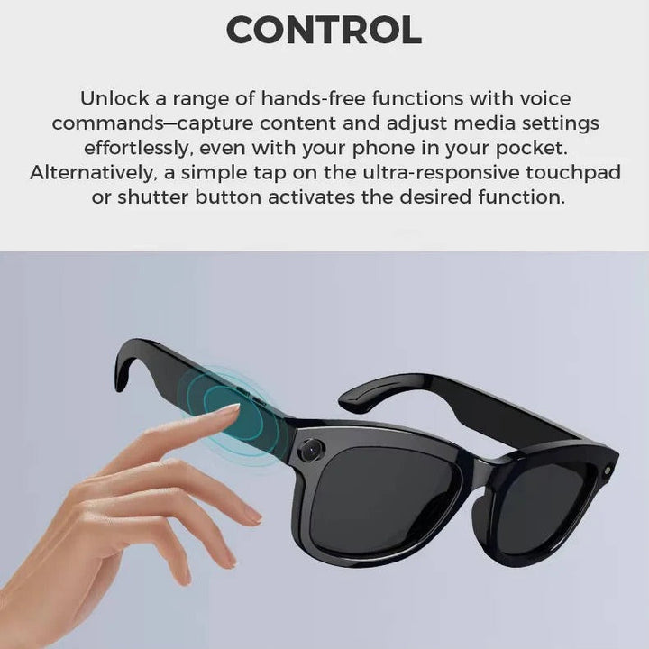 Profitez de vidéos HD mains libres et d'appels clairs avec ces lunettes intelligentes dotées d'une caméra et Bluetooth.