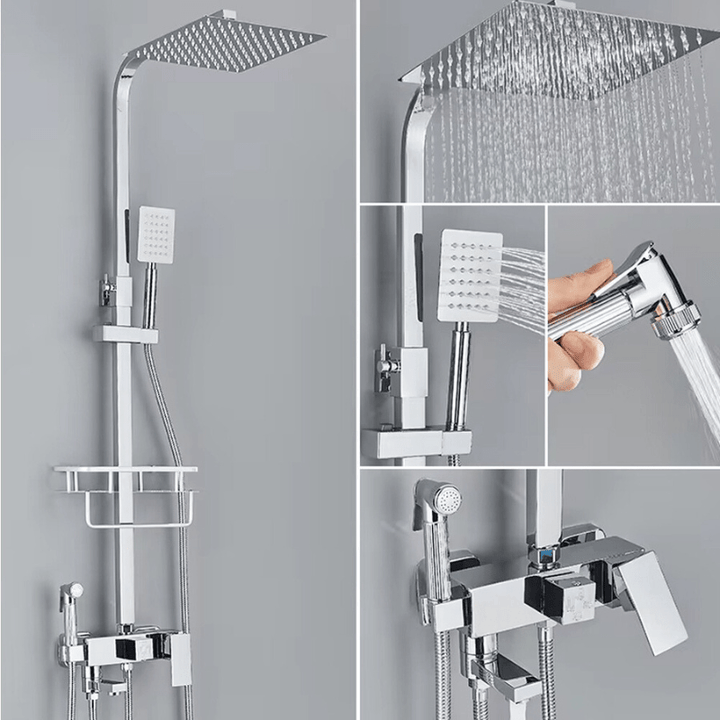 Ensemble de douche pluie haute gamme. Robinet laiton design moderne, apporte luxe à votre salle de bain.