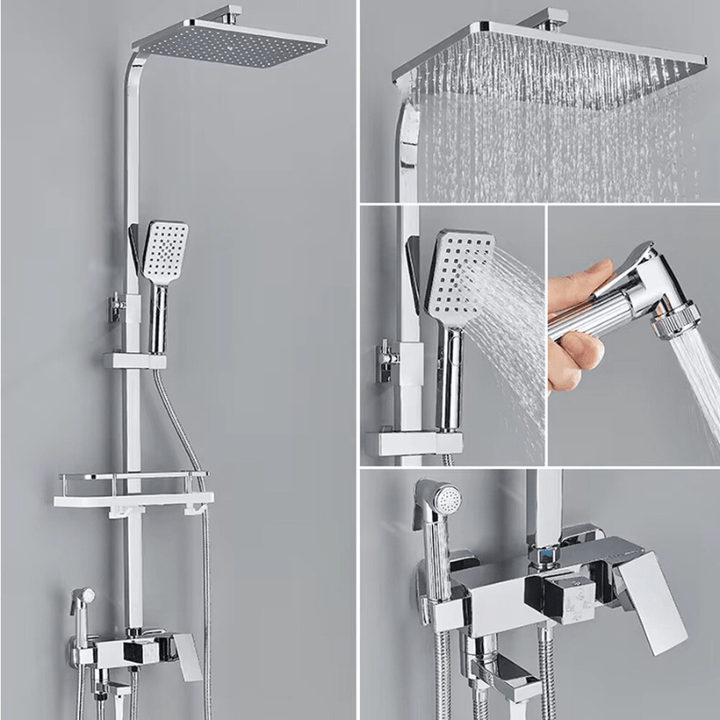 Douche pluie design en laiton, luxe. Robinetterie moderne pour une salle de bain élégante et personnalisable.