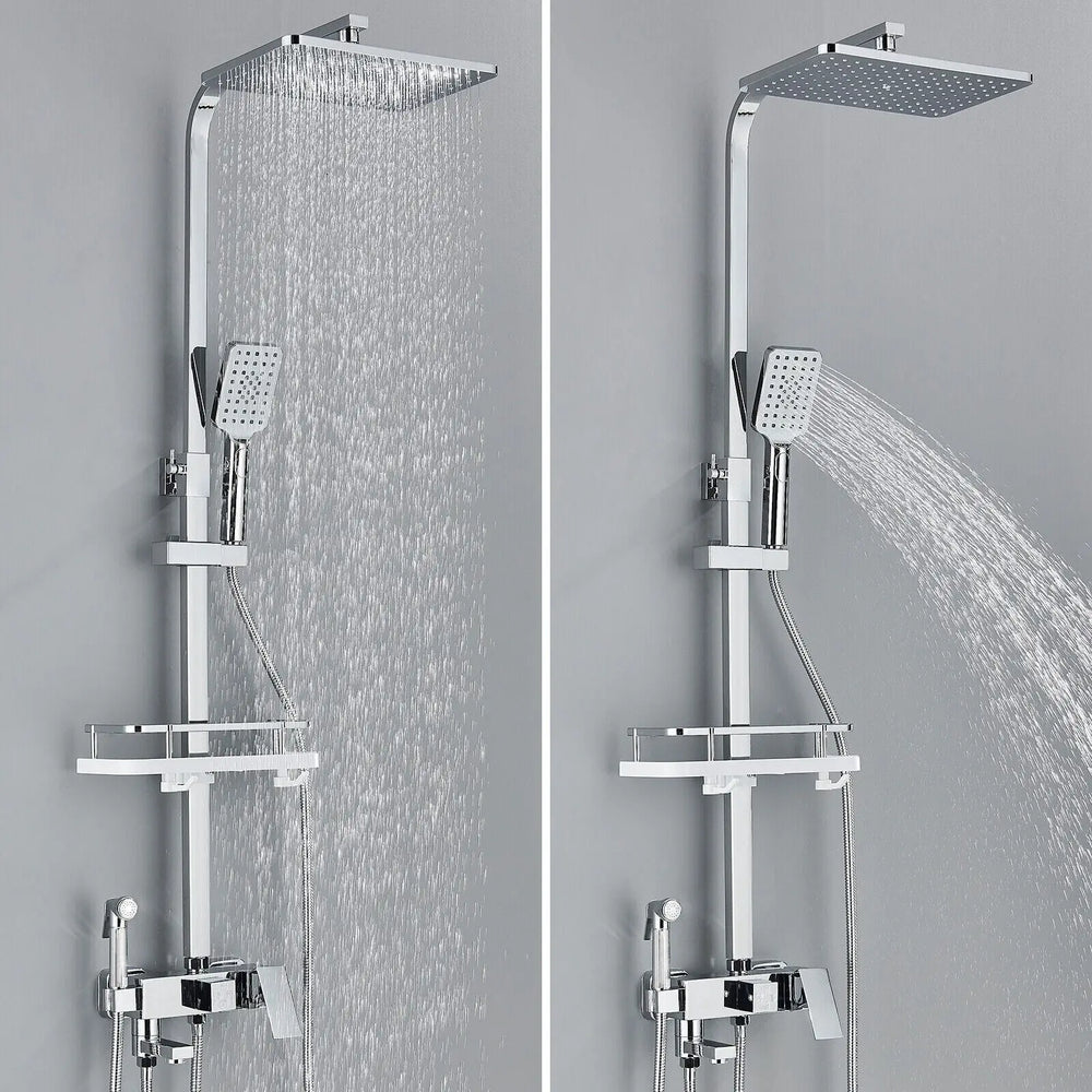 Douche pluie de luxe avec robinet en laiton. Robinetterie design moderne pour salle de bain élégante.