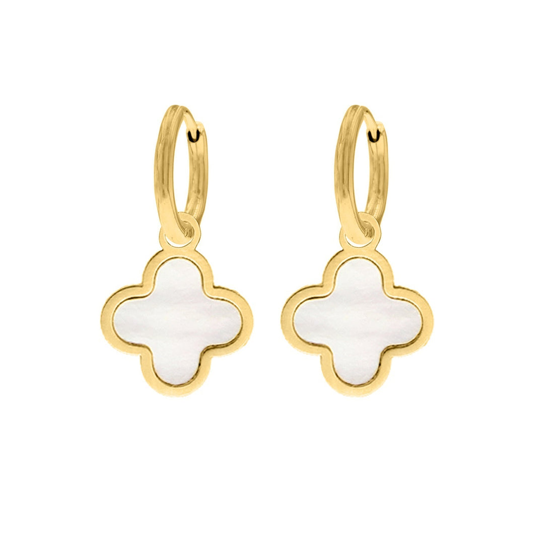 Boucles d'oreilles trèfle élégantes pour femmes en argent sterling 925 plaqué or avec nacre.