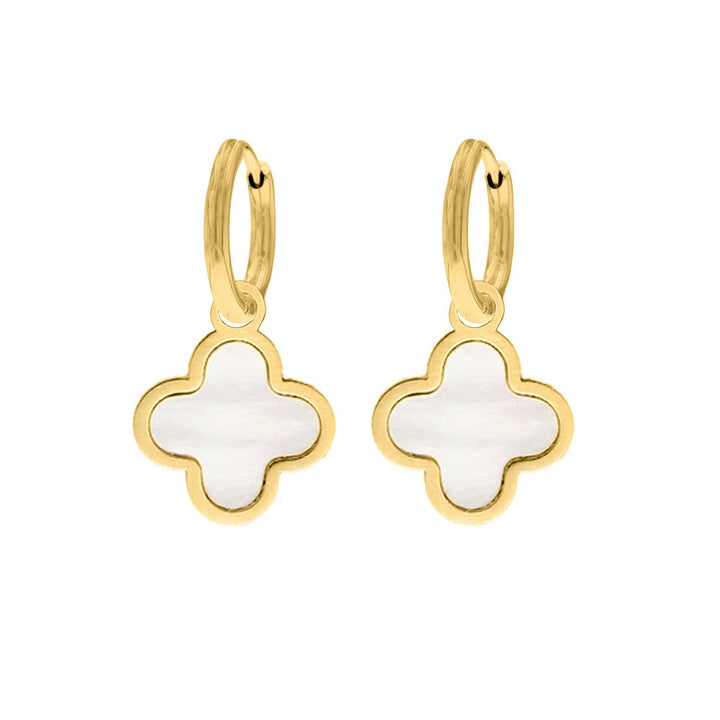 Boucles d'oreilles trèfle élégantes pour femmes en argent sterling 925 plaqué or avec nacre.