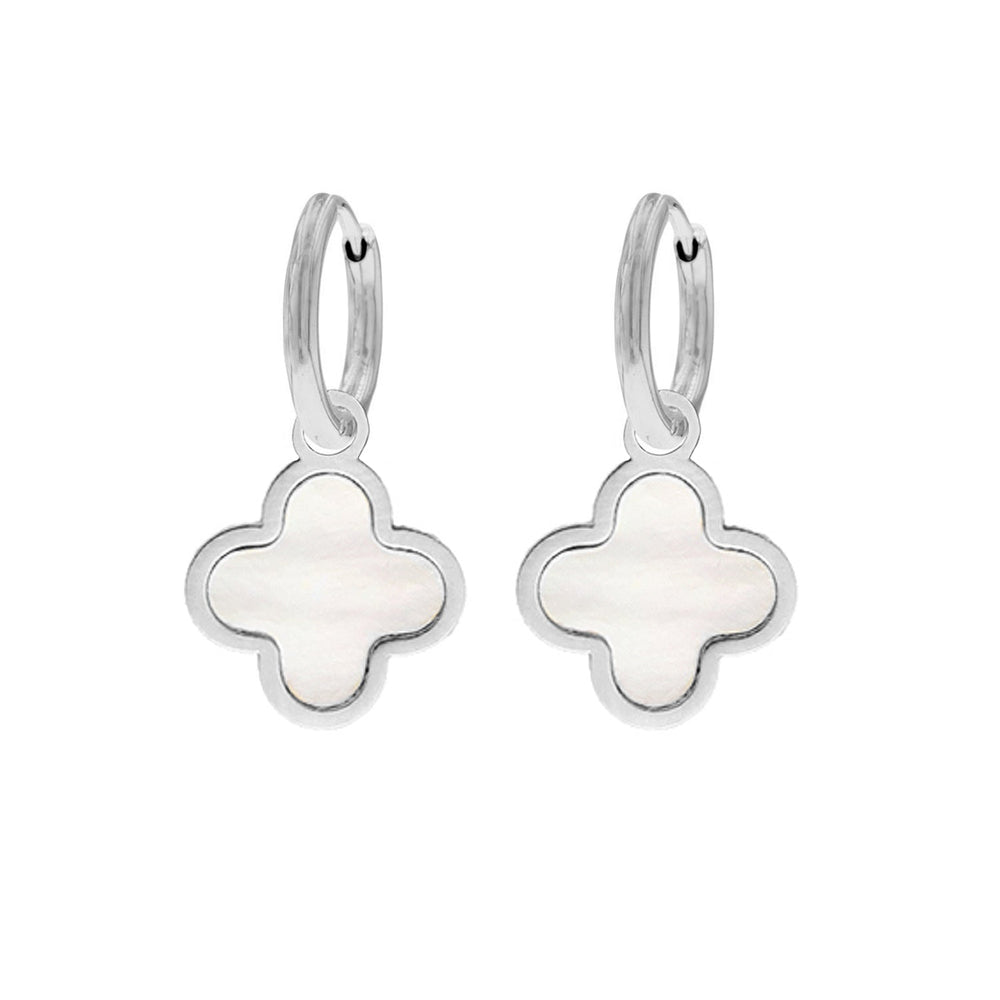 Bijoux femme: boucles d'oreilles trèfle raffinées en argent 925, plaqué or, incrustation nacre.