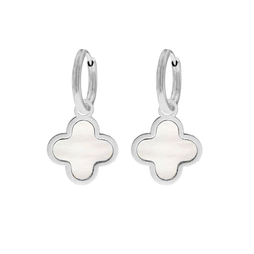 Bijoux femme: boucles d'oreilles trèfle raffinées en argent 925, plaqué or, incrustation nacre.