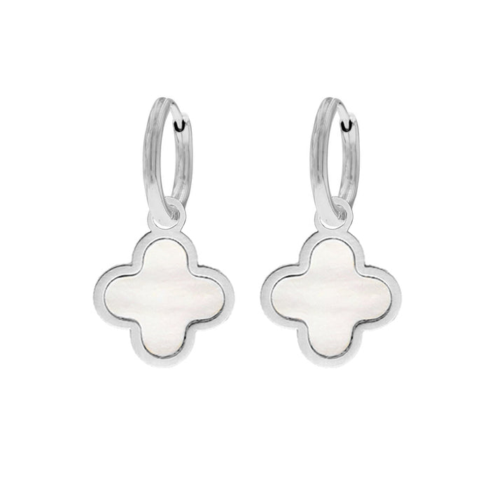 Bijoux femme: boucles d'oreilles trèfle raffinées en argent 925, plaqué or, incrustation nacre.
