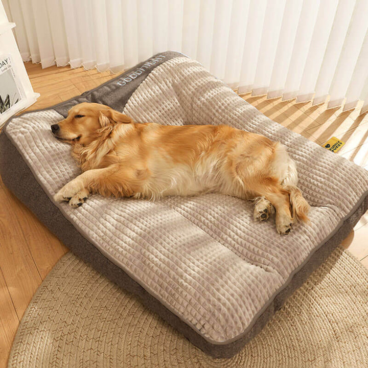 Lit pour chien lavable en machine, velours luxe. Confort animal ultime, facile d'entretien.