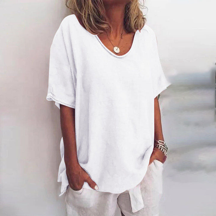 Top femme ample et confortable, manches courtes, style chic décontracté. Idéal pour l'été.