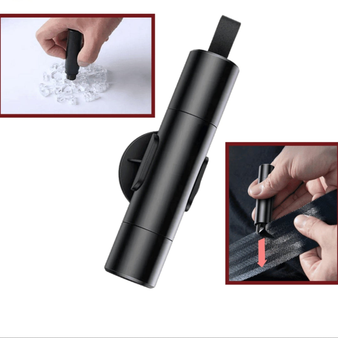 Outil d'urgence voiture 2-en-1: brise-vitre et coupe-ceinture de sécurité. Indispensable pour votre survie auto.