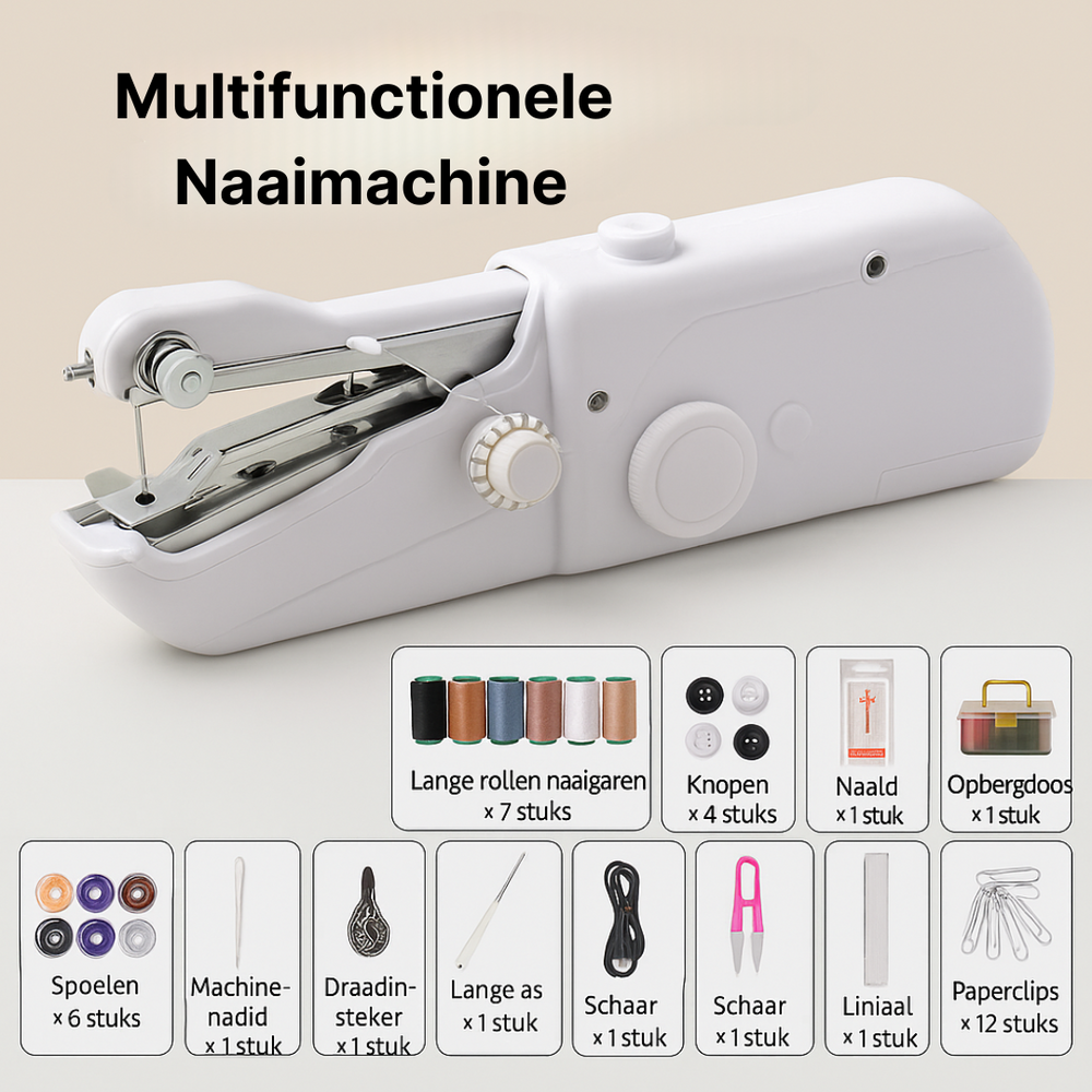 Kit machine à coudre portable pour retouches express. Compacte, électrique, idéale pour couture facile à la maison.